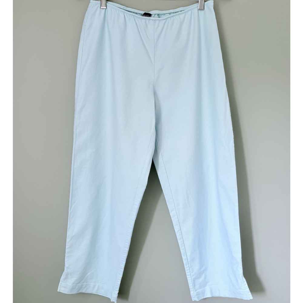 Eileen Fisher Aqua Blue Cotton Cropped Straight Ankle Pant Side Zip Coastal M
